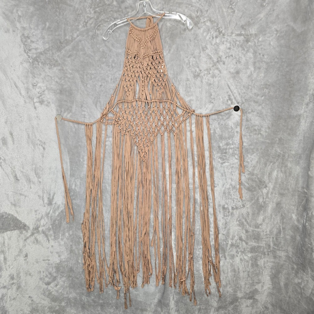 Love Sense Coverup Layer Dress Women S/M Tan Boho Fringe Halter Festival Macrame - Picture 4 of 12